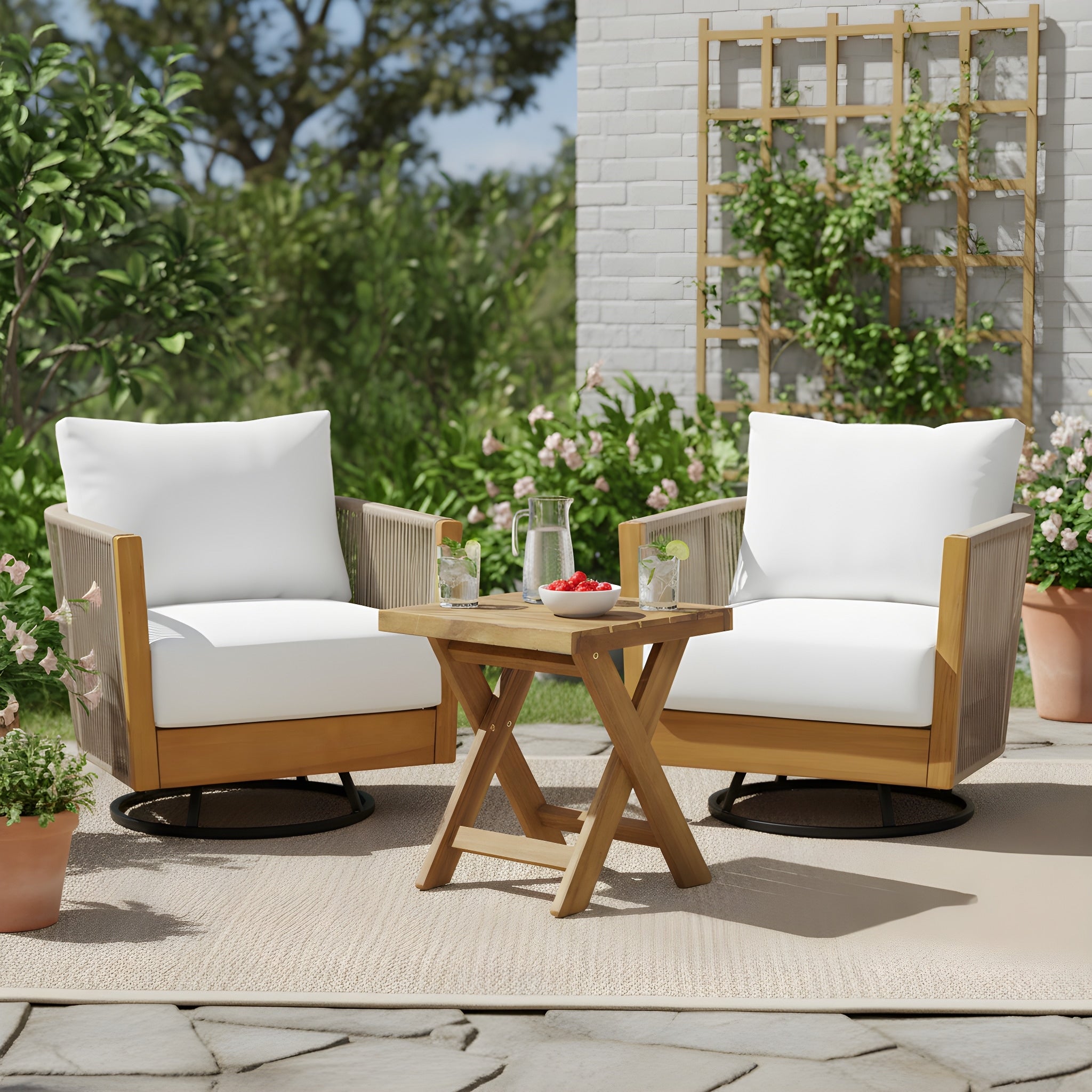 Christopher Knight Home Modern 3 Piece Outdoor Swivel Chair Set With Side Table