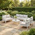 Christopher Knight Home Modern 5 Piece Outdoor Aluminum Patio Conversation Set With Oval Glass Coffee Table Cushions