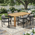 Christopher Knight Home Modern 7 Piece Acacia Wood Dining Table Set With Aluminum Frame Upholstered Dining Chairs