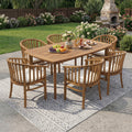 Christopher Knight Home Modern 7 Piece Acacia Wood Outdoor Dining Set With Rectangular Slatted Table Teak Finish