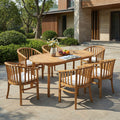 Christopher Knight Home Modern 7 Piece Acacia Wood Oval Outdoor Dining Set With Slatted Tabletop Teak Finish