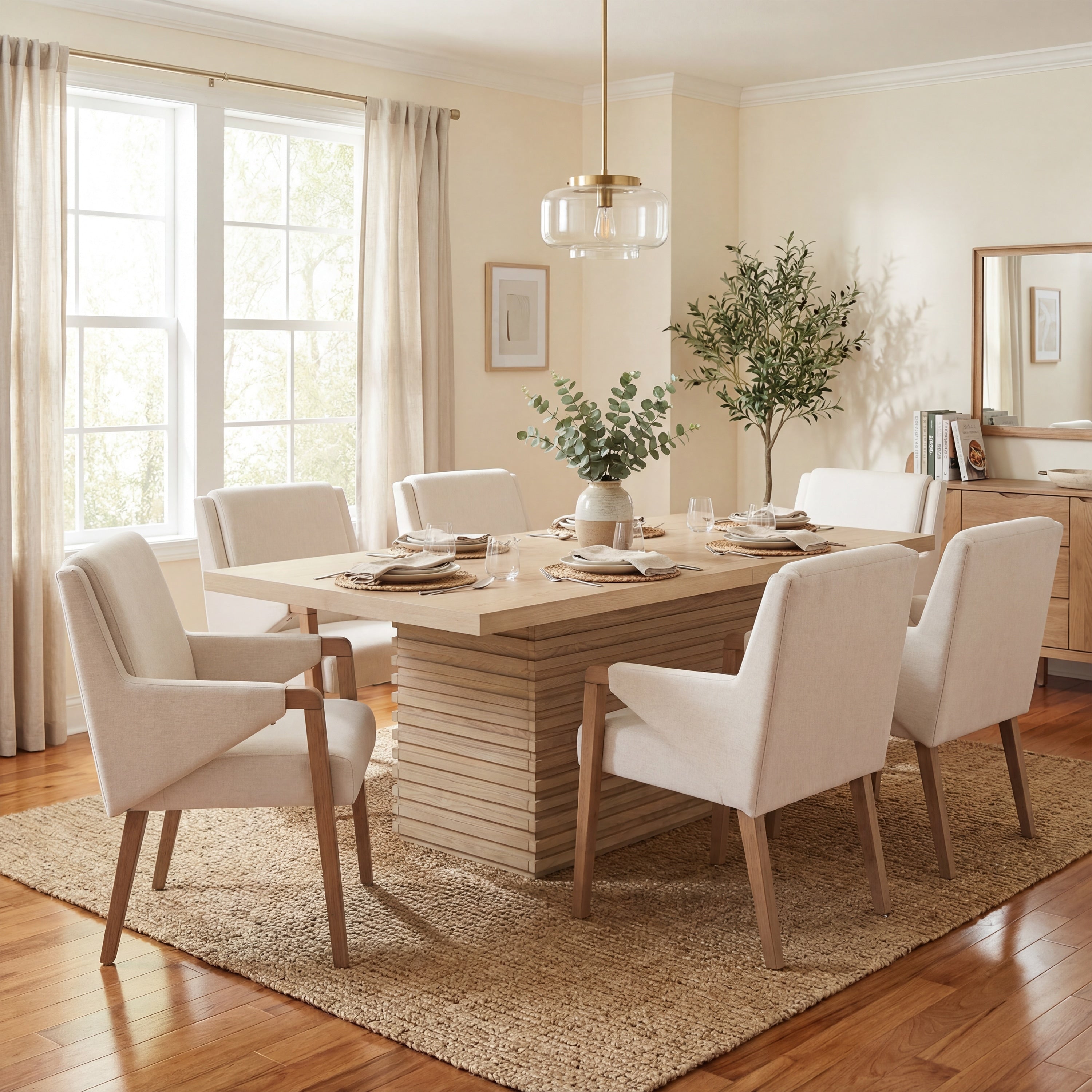 Christopher Knight Home Modern 7 Piece Wood Top Rectangular Dining Table Set With Upholstered Dining Chairs