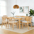 Christopher Knight Home Modern 7 Piece Wooden Dining Table Set With Fabric Upholstered Windsor Dining Chairs