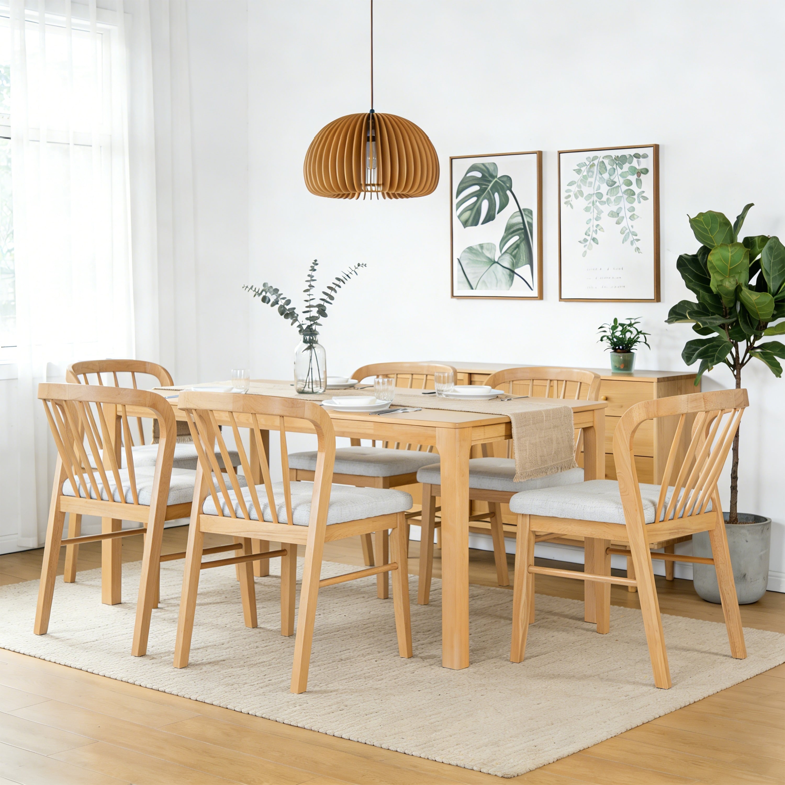 Christopher Knight Home Modern 7 Piece Wooden Dining Table Set With Fabric Upholstered Windsor Dining Chairs