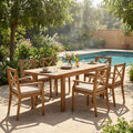 Christopher Knight Home Modern 7 Piece Solid Acacia Wood Extendable Outdoor Dining Set With Cream Cushioned Chairs