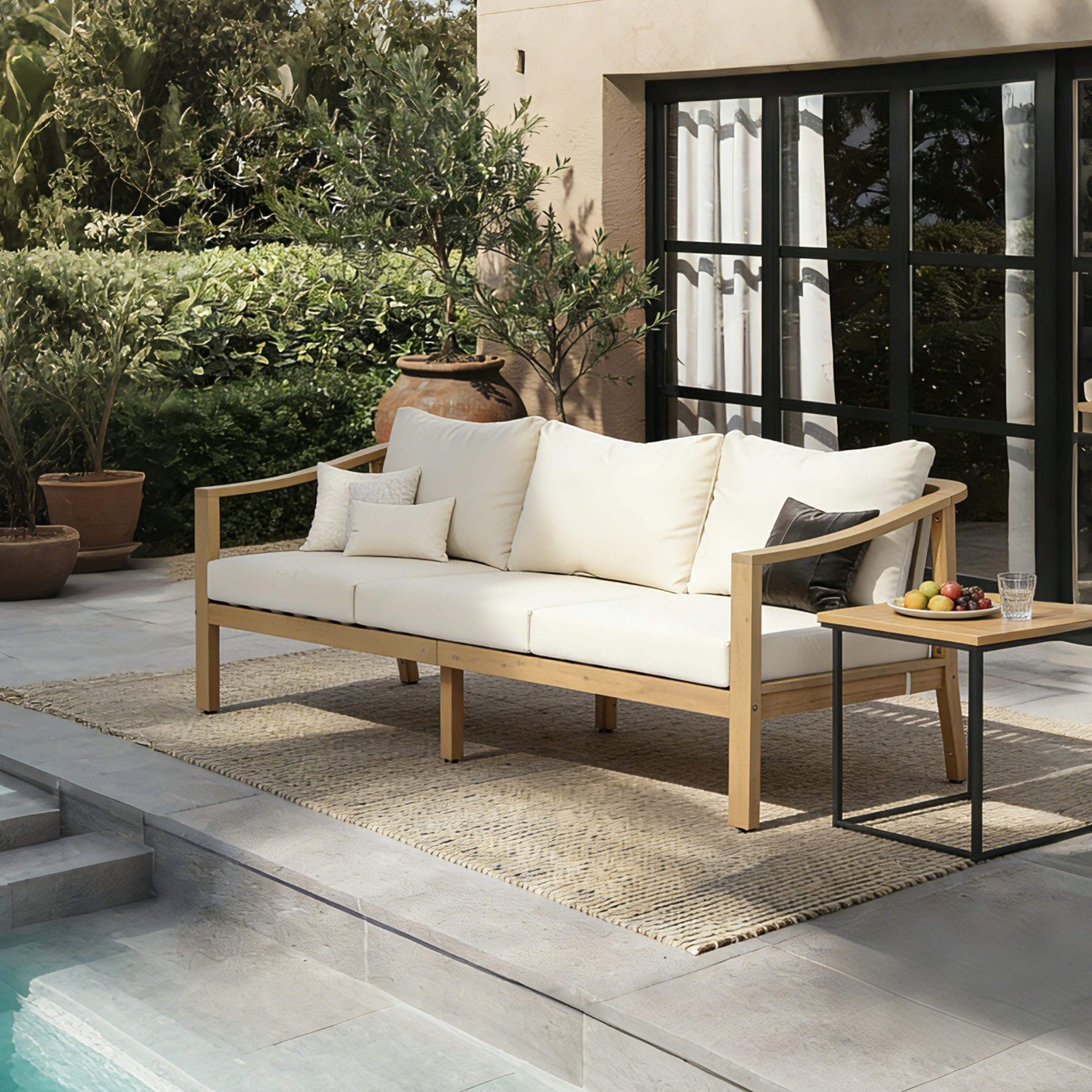 Christopher Knight Home Modern 77.95 Wide Outdoor Patio Club Chair With Ergonomic Slatted Backrest Soft Cushion