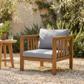 Christopher Knight Home Modern Acacia Wood Outdoor Club Chair With Thick Cushions And Adjustable Leveling Feet