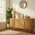 Christopher Knight Home Modern Acacia Wood Pe Cane 4 Door Storage Sideboard Cabinet With Locking Cabinets