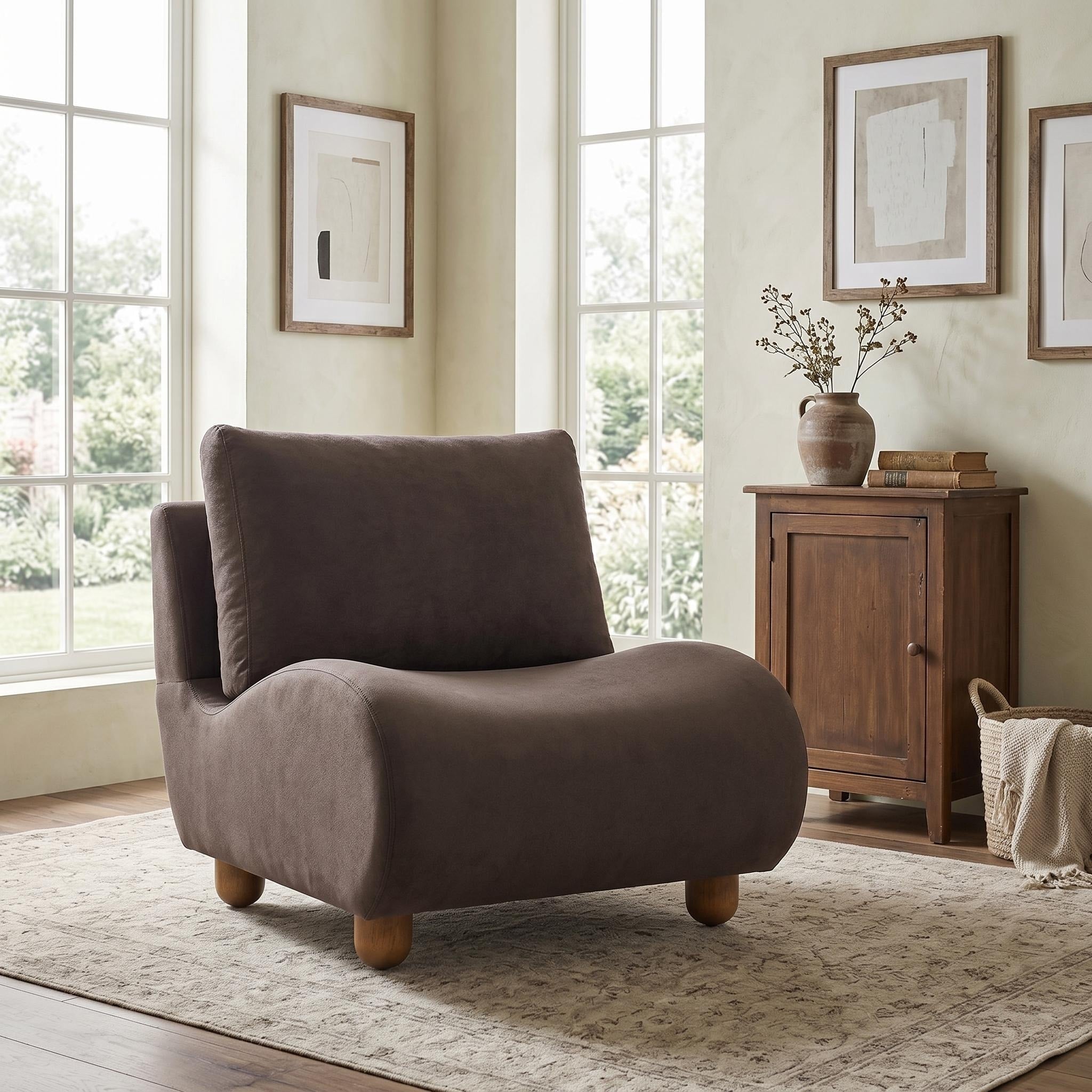 Christopher Knight Home Modern Armless Accent Lounge Chair With Curved Upholstered Rounded Silhouette And Wood Legs