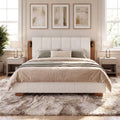 Christopher Knight Home Modern Boucle Upholstered Platform Bed With Built In Reading Lights Wood Slat Support No Box Spring