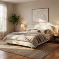 Christopher Knight Home Modern Boucle Upholstered Platform Bed With Thick Curved Headboard And Solid Wood Legs