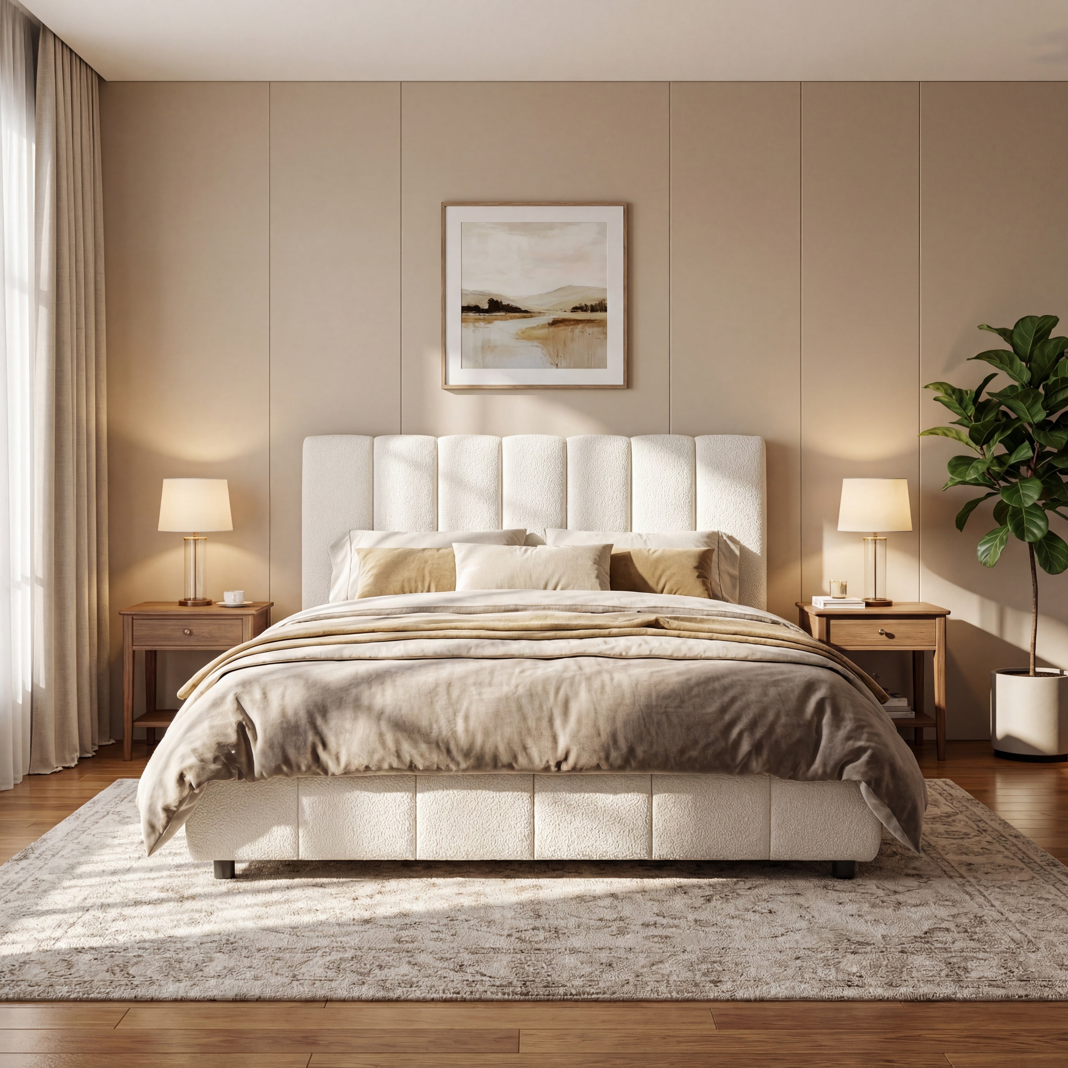 Christopher Knight Home Modern Boucle Upholstered Platform Bed With Vertical Tufted Headboard