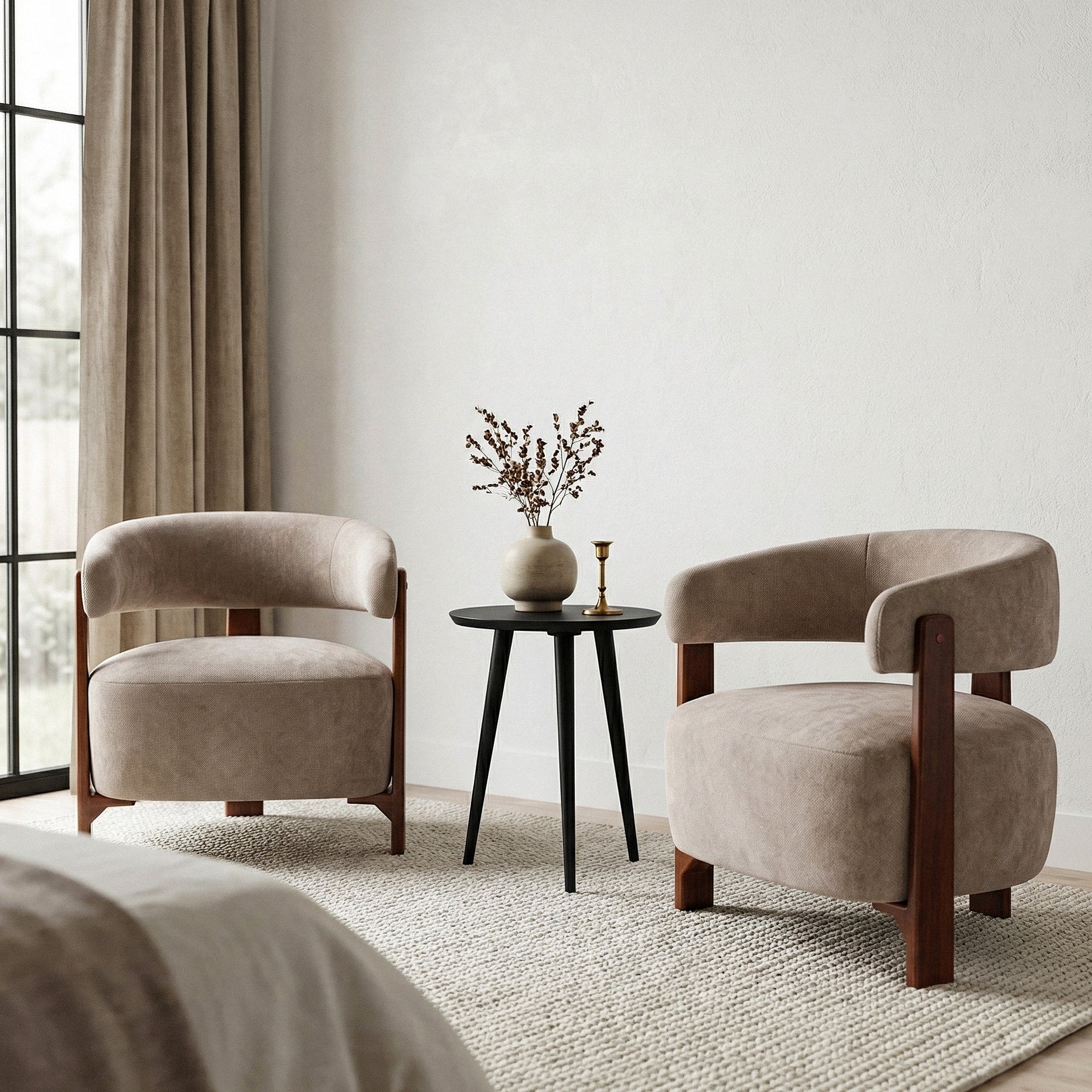 Christopher Knight Home Modern Curved Upholstered Accent Arm Chair With Solid Wood Frame Sculpted Backrest Set Of 2