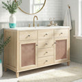 Christopher Knight Home Modern Handwoven Rattan Bathroom Vanity With Ceramic Sink Soft Close Storages Adjustable Shelving