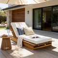 Christopher Knight Home Modern Indoor Outdoor Acacia Wood 3 Position Adjustable Chaise Lounge With Water Resistant Cushion