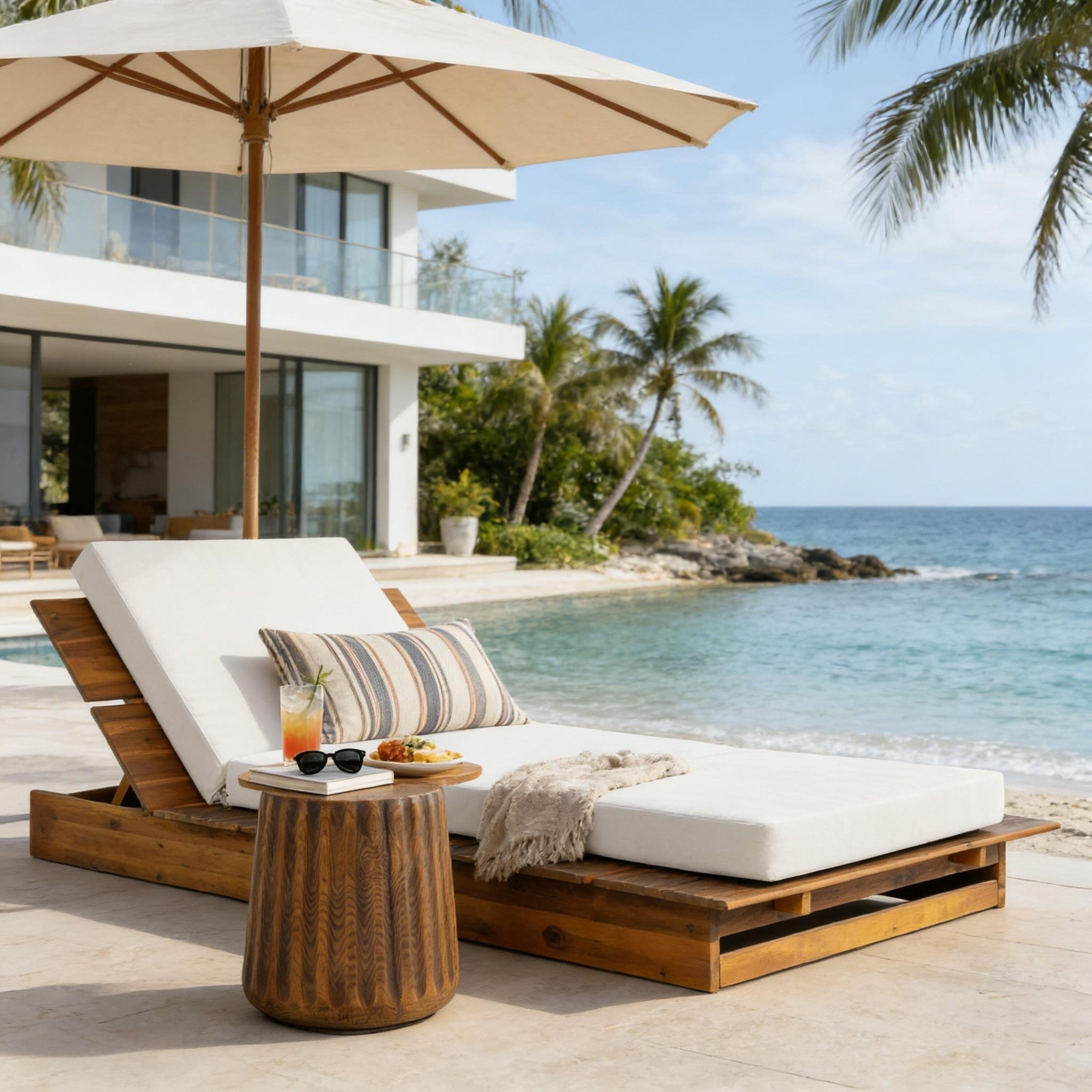 Christopher Knight Home Modern Indoor Outdoor Acacia Wood Chaise Lounge With 3 Position Adjustable Backrest 3 Fold Cushion