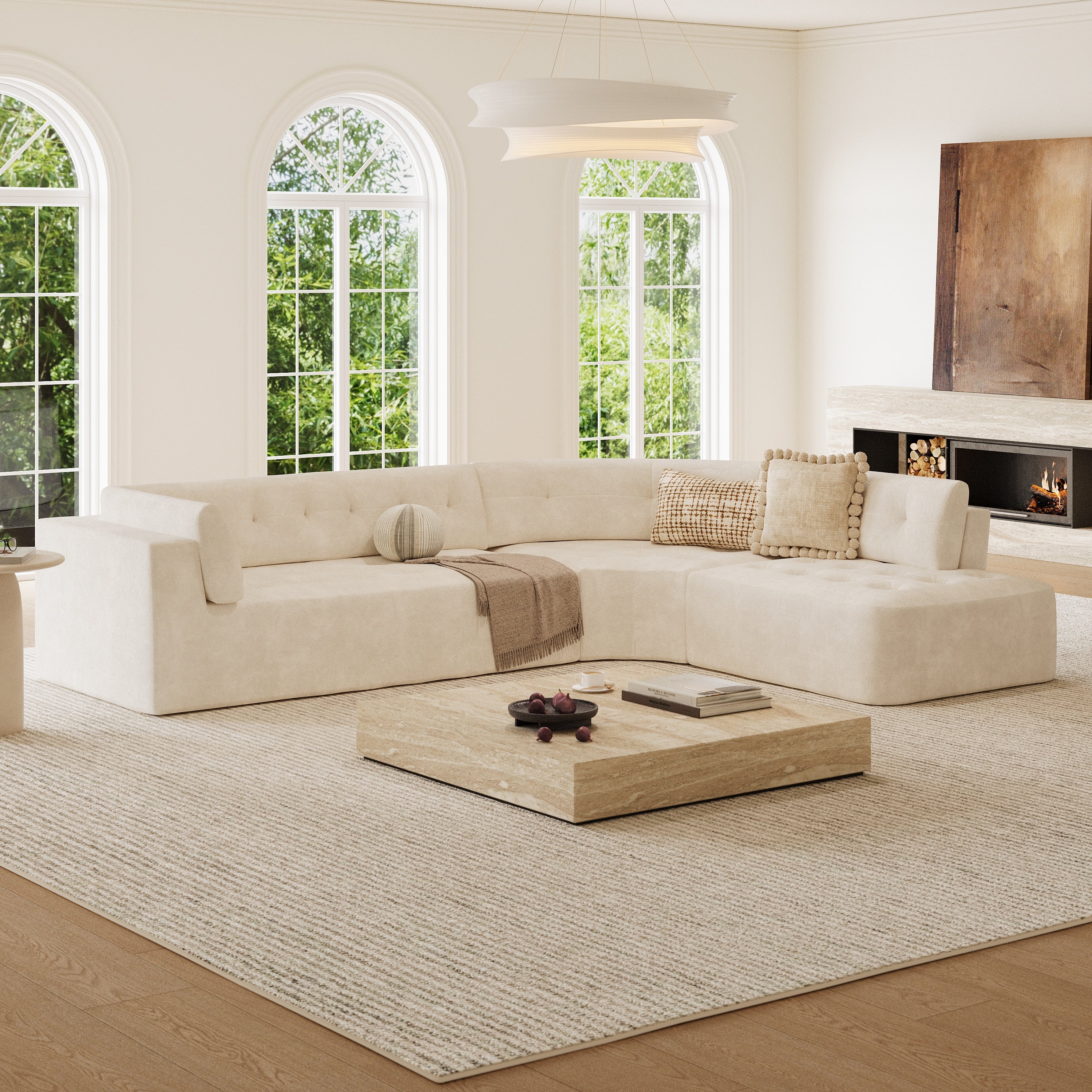 Christopher Knight Home Modern L Shaped Corner Sectional Sofa Fully Upholstered Arms Curved Right Hand Facing Tufted Design