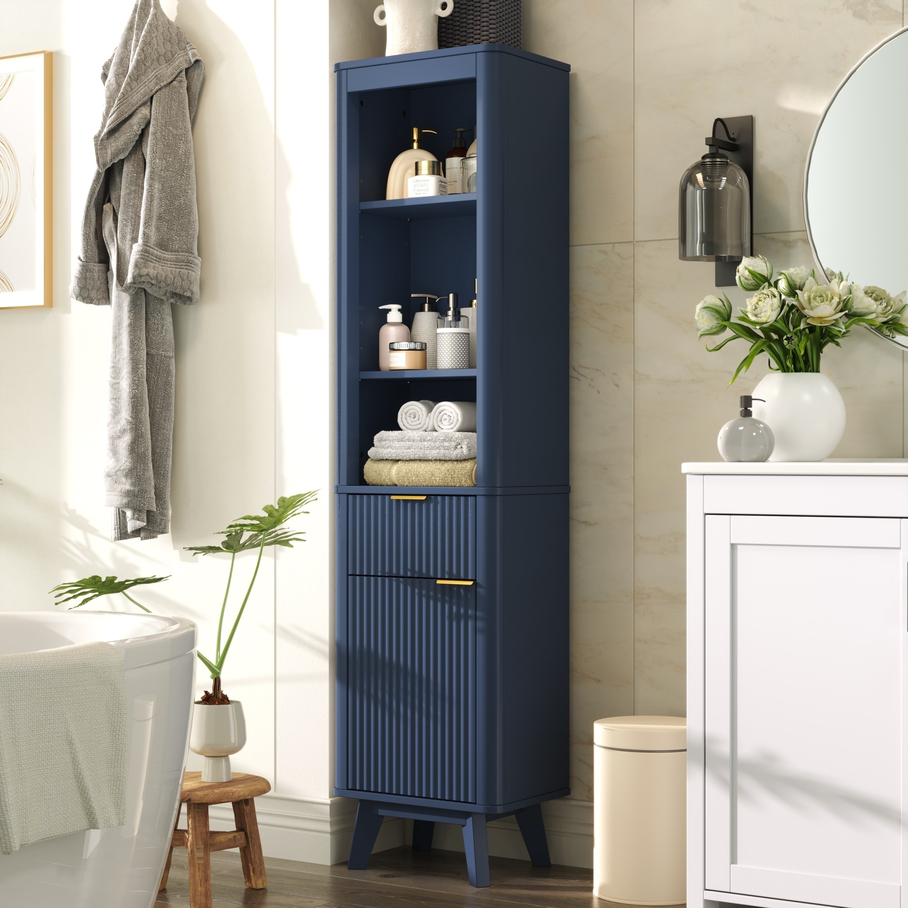 Christopher Knight Home Modern Linen Tower With Adjustable Shelves Drawer And Door
