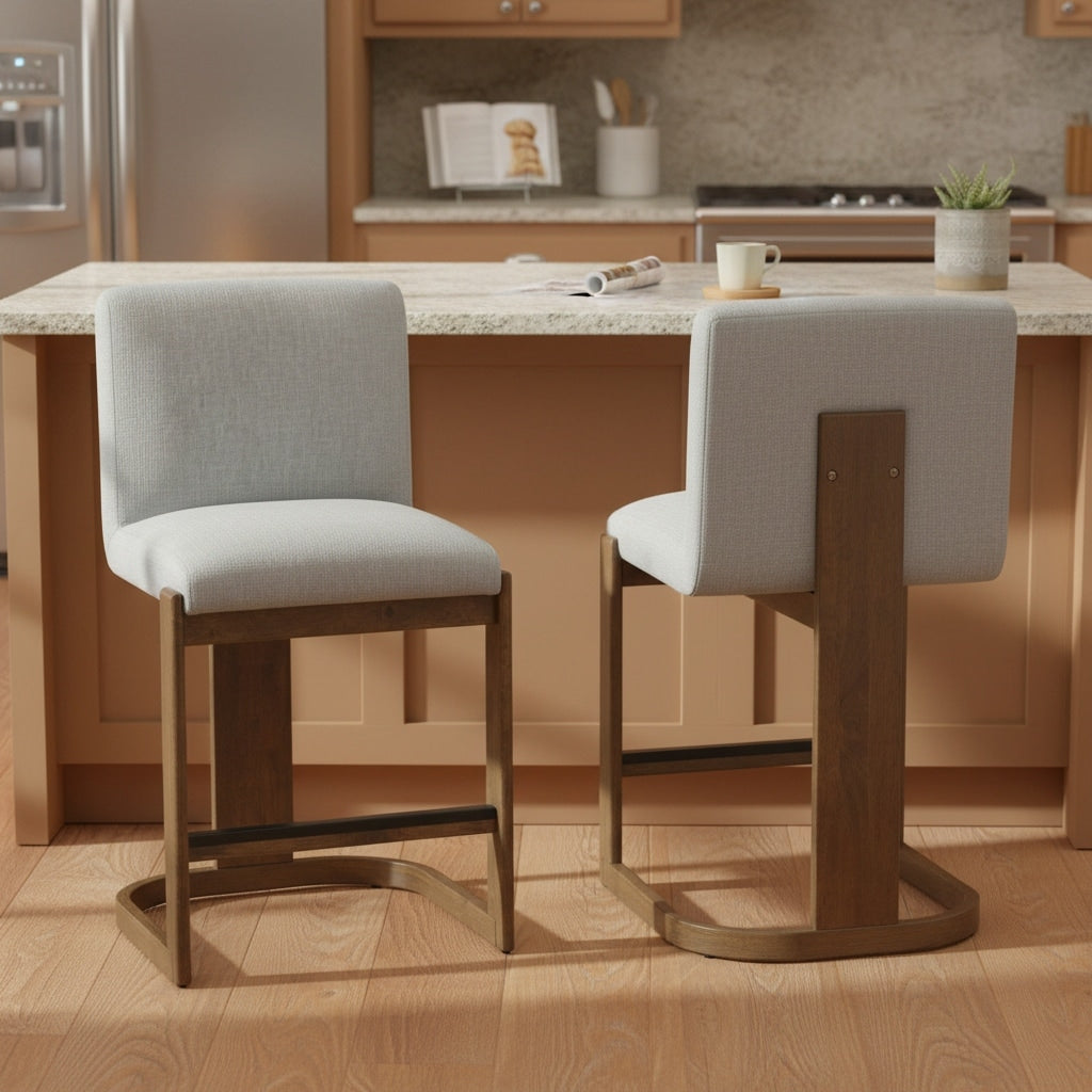 Christopher Knight Home Modern Linen Upholstered Counter Height Bar Stools With Solid Wood Legs Square Backrest Set Of 2