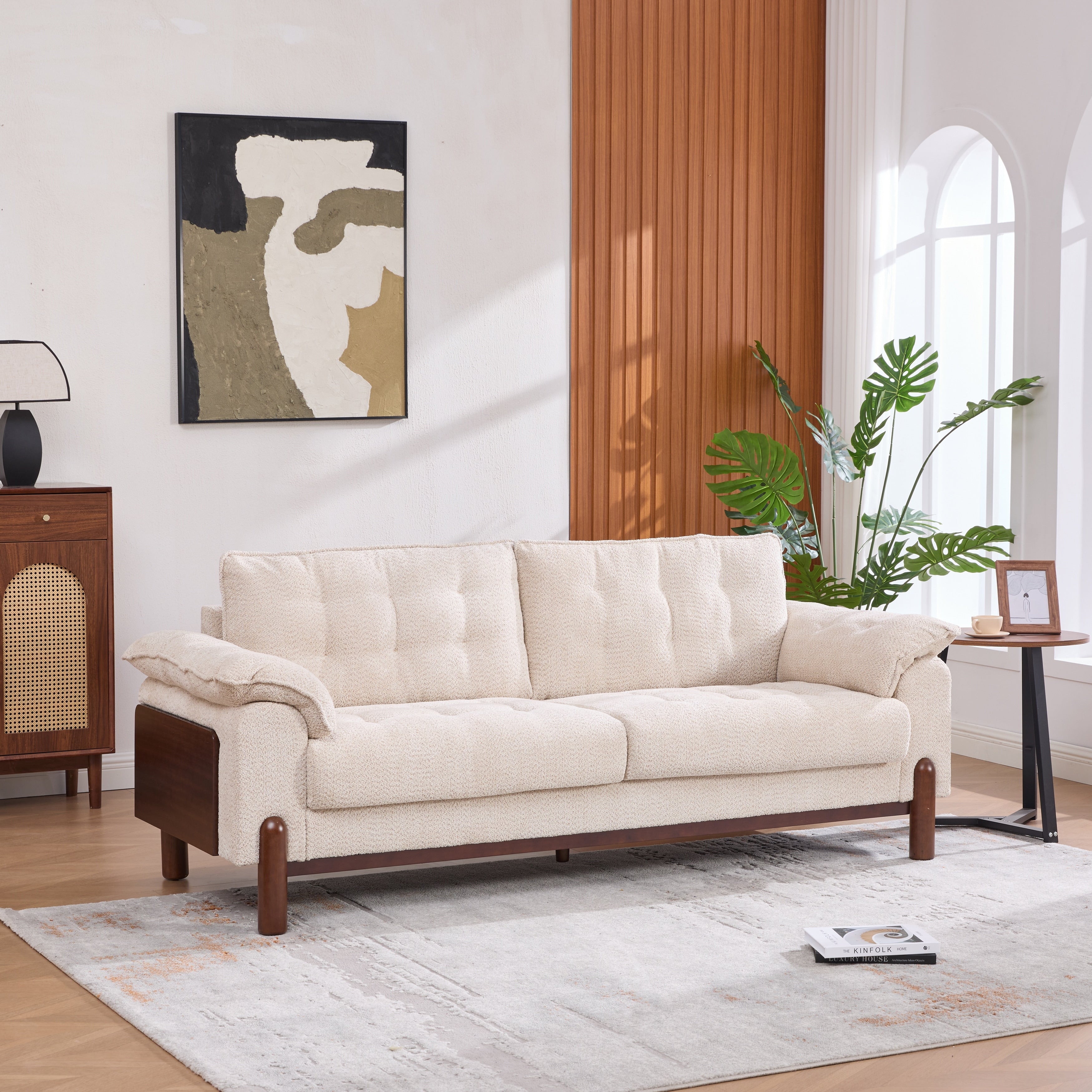 Christopher Knight Home Modern Mid Century 83.5 Tufted Boucle Upholstered 3 Seater Sofa With Foam Filled Seat Cushions