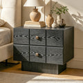 Christopher Knight Home Modern Mid Century Nightstand Wood Fluted Pedestal Base 2 Drawers Brass Knobs