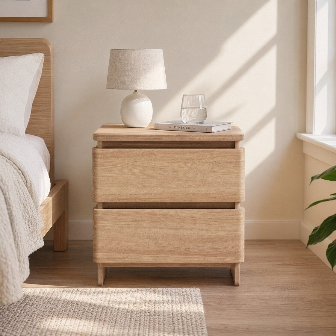 Christopher Knight Home Modern Nightstand With 2 Roller Glide Storage Drawers Wood Look Design For Bedroom Living Room