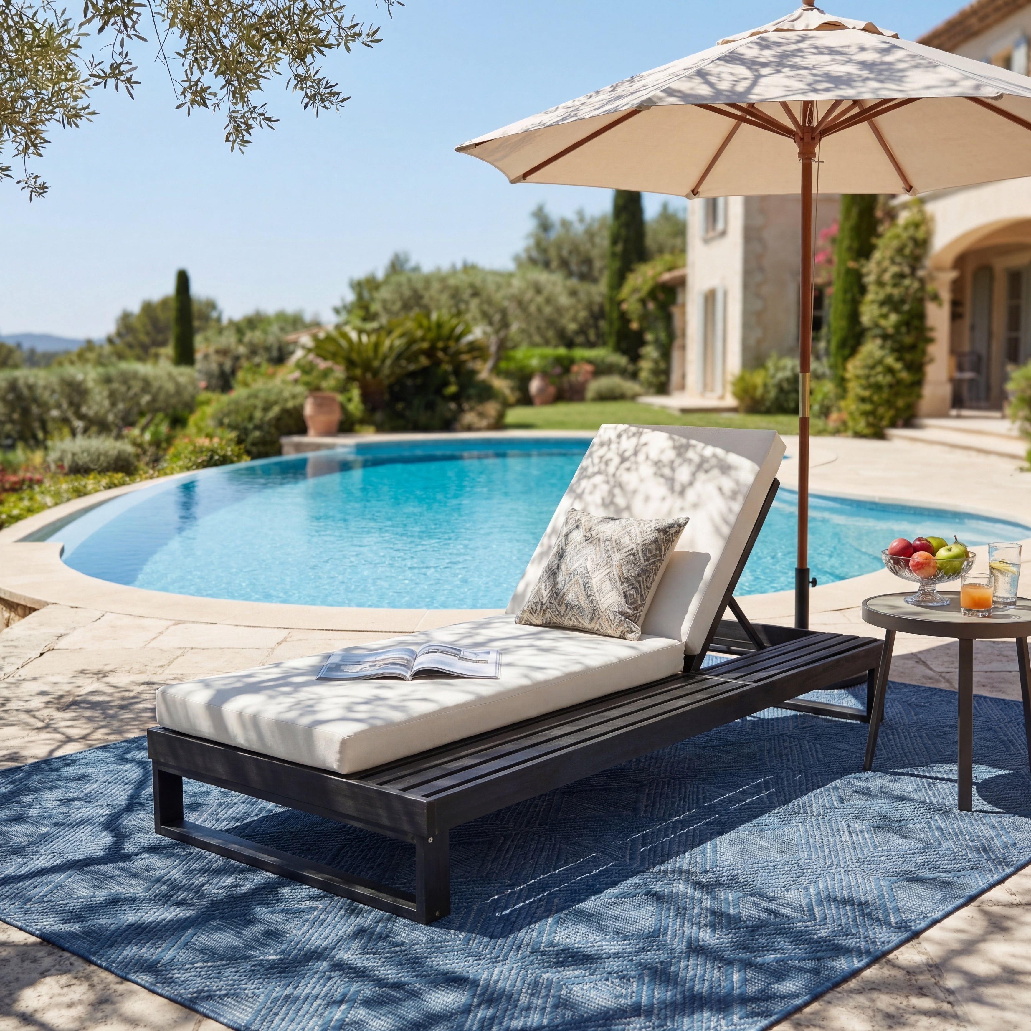 Christopher Knight Home Modern Outdoor Acacia Wood Chaise Lounge With 4 Position Adjustable Backrest 3 Fold Cushion