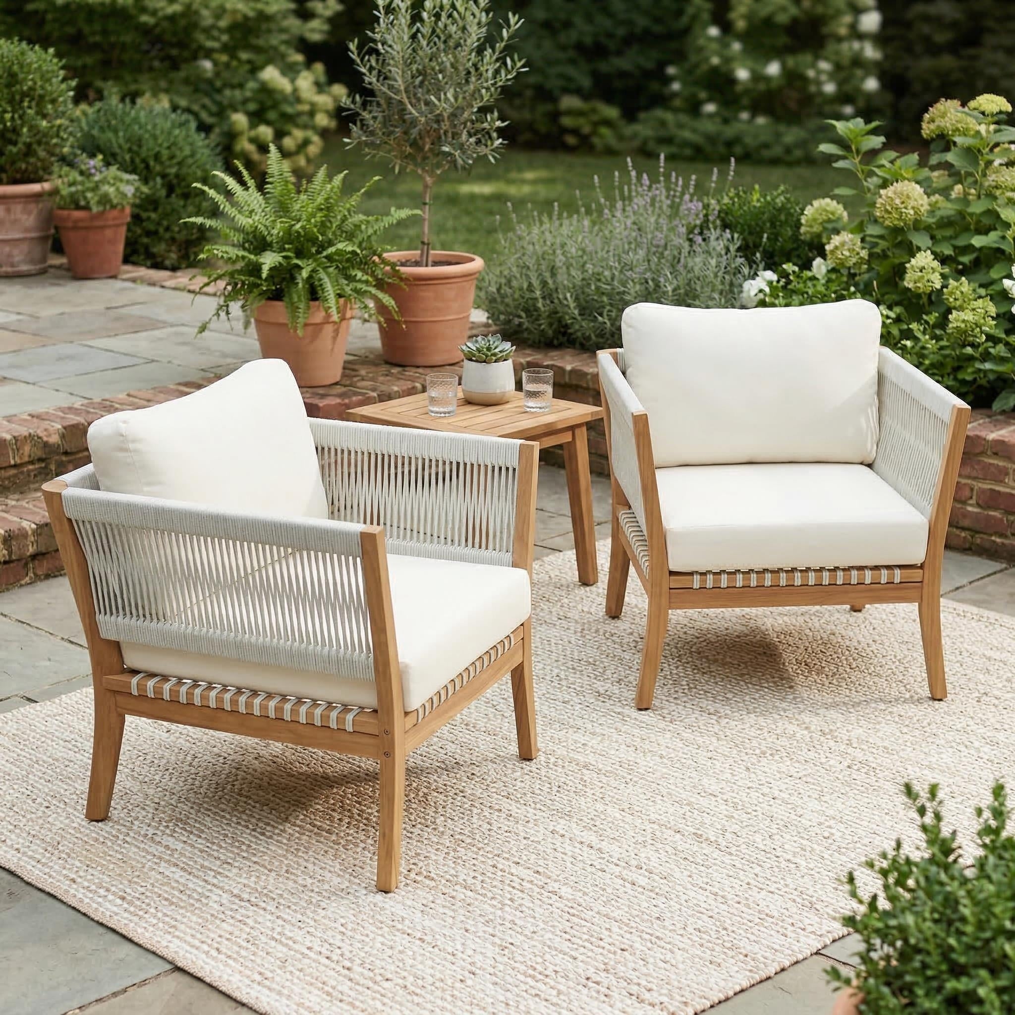 Christopher Knight Home Modern Outdoor Acacia Wood Patio Lounge Chair With Woven Rope Accents And Weather Resistant Cushions