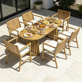 Christopher Knight Home Modern Outdoor Acacia Wood Pedestal Dining Set With 83 Oval Racetrack Table Slatted Armchairs