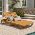 Christopher Knight Home Modern Outdoor Daybed Double Chaise Lounge Acacia Wood With Adjustable Dual Backrests