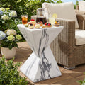 Christopher Knight Home Modern Indoor Outdoor 18.5 H Geometric Faux Marble Mgo Accent Side Table With Sculptural Fluted Design