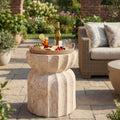 Christopher Knight Home Modern Outdoor Lightweight Concrete Accent Side Table With Fluted Sculptural Hourglass Design