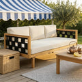 Christopher Knight Home Modern Outdoor Patio Acacia Wood 3 Seater Daybed Sofa With Cushions Rope Square Armrest Teak Finish