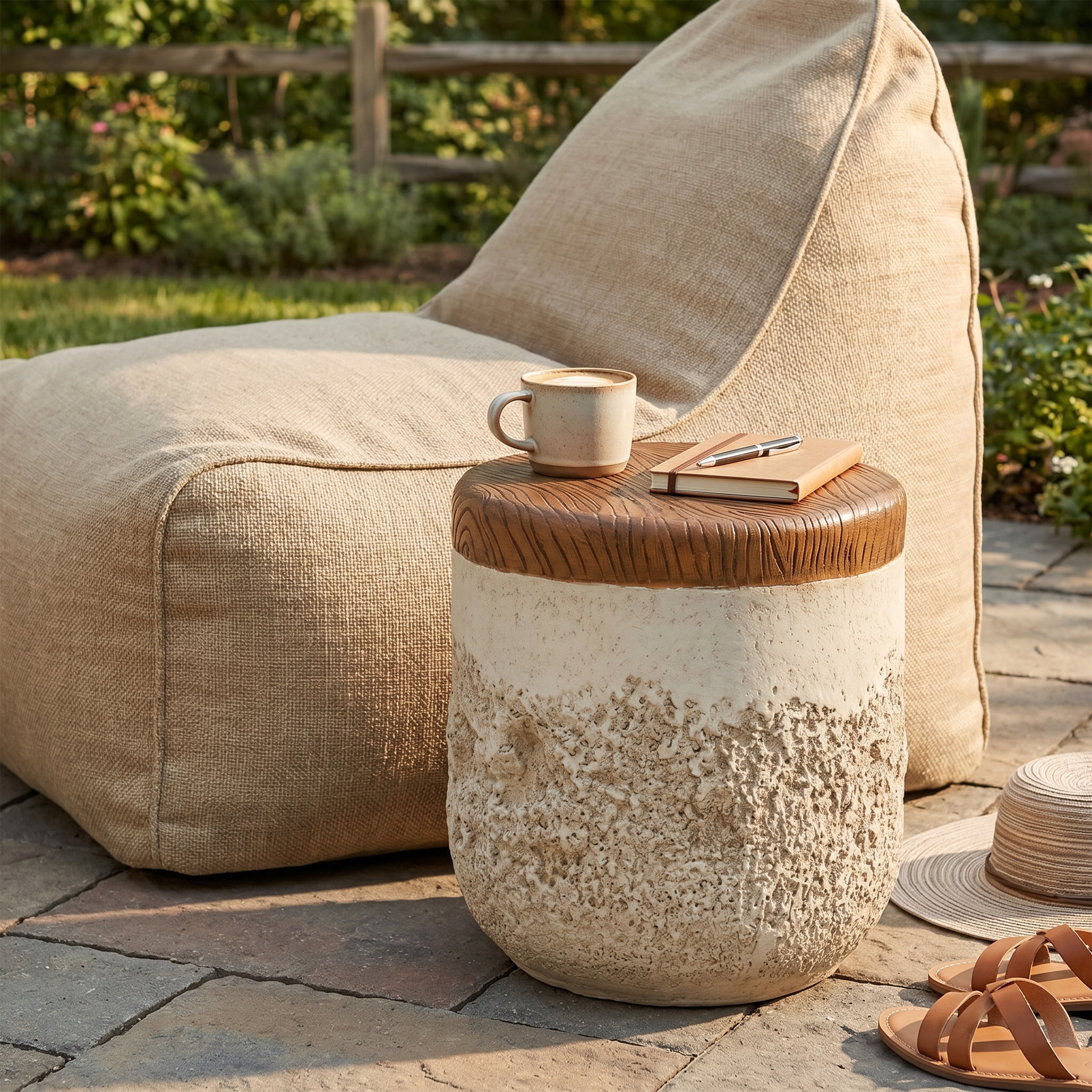 Christopher Knight Home Modern Outdoor Side Table Lightweight Concrete Mgo With Dual Texture Faux Wood Grain Top