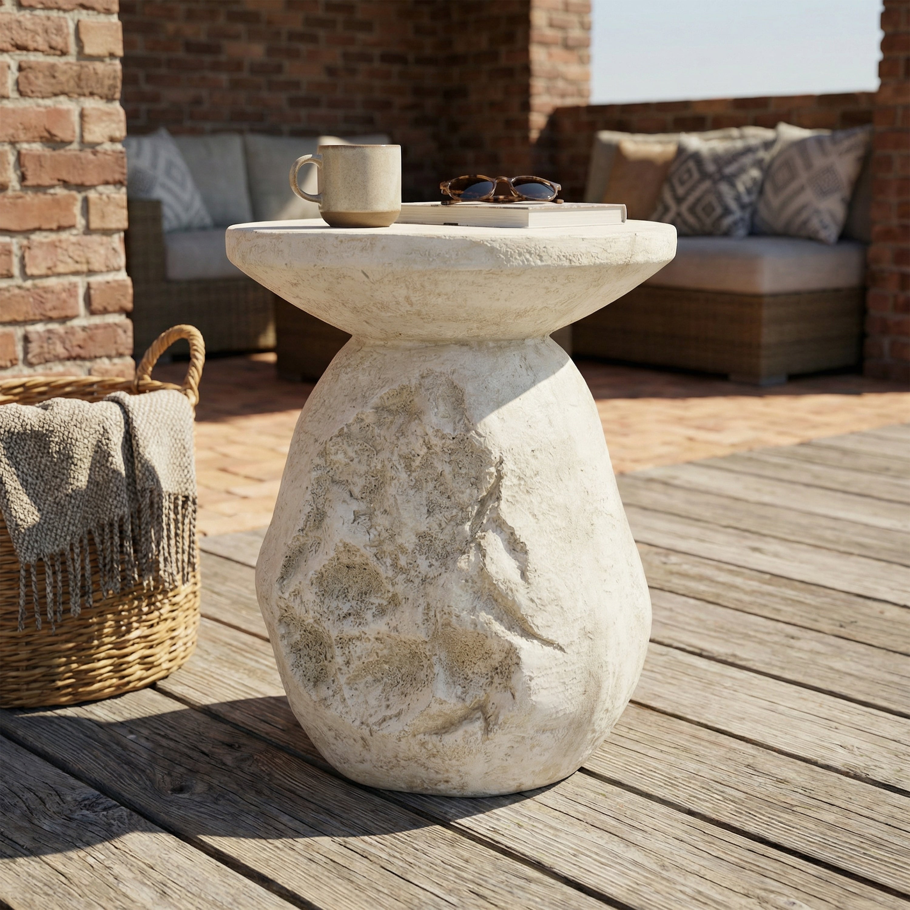 Christopher Knight Home Modern Outdoor Side Table Lightweight Concrete Mgo With Sculptural Pear Shaped For Patio Garden