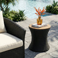 Christopher Knight Home Modern Outdoor Wicker Side Table With 17.5 Round Acacia Wood Top