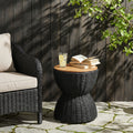 Christopher Knight Home Modern Outdoor Wicker Side Table With Acacia Wood Top