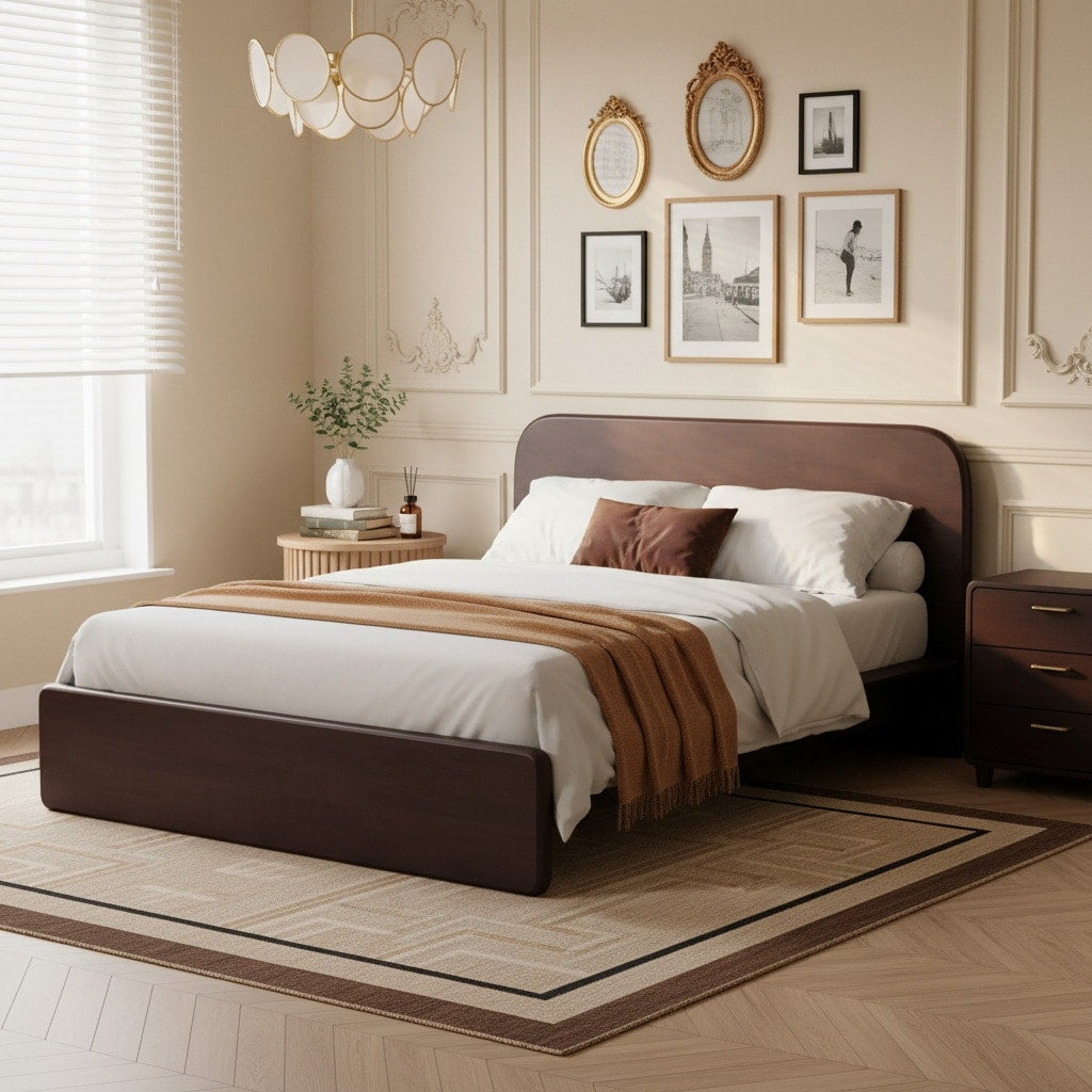 Christopher Knight Home Modern Platform Bed Rubberwood And Mdf With Rounded Headboard Wooden Slat Support