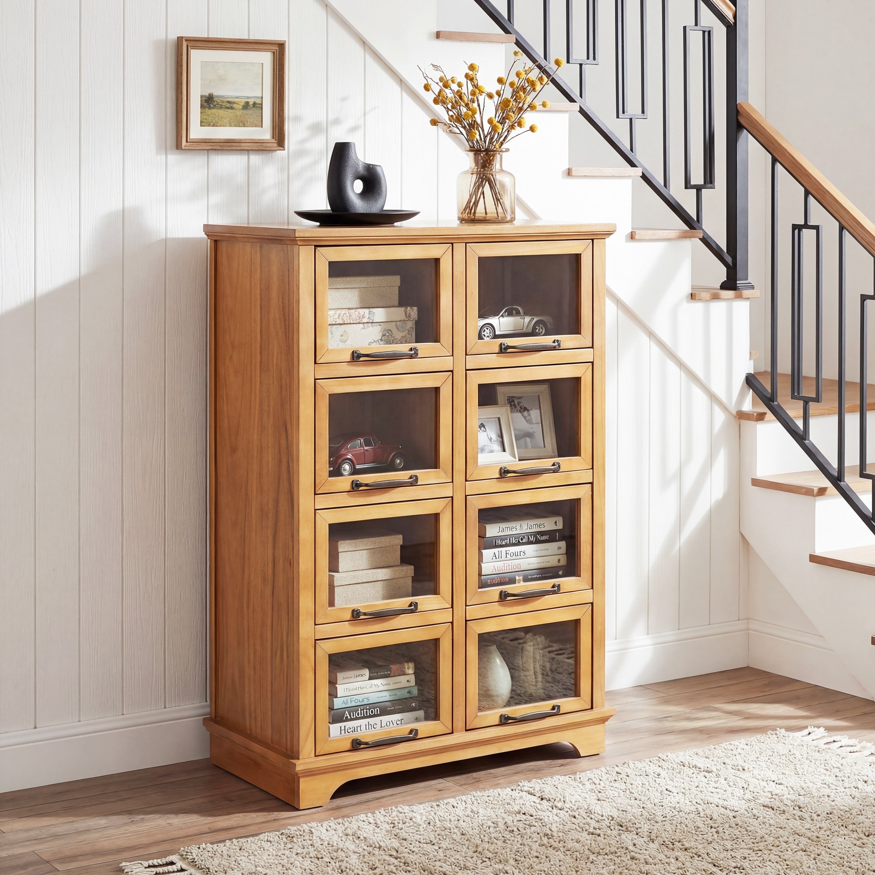 Christopher Knight Home Modern Rubberwood Storage Cabinet With 8 Glass Doors