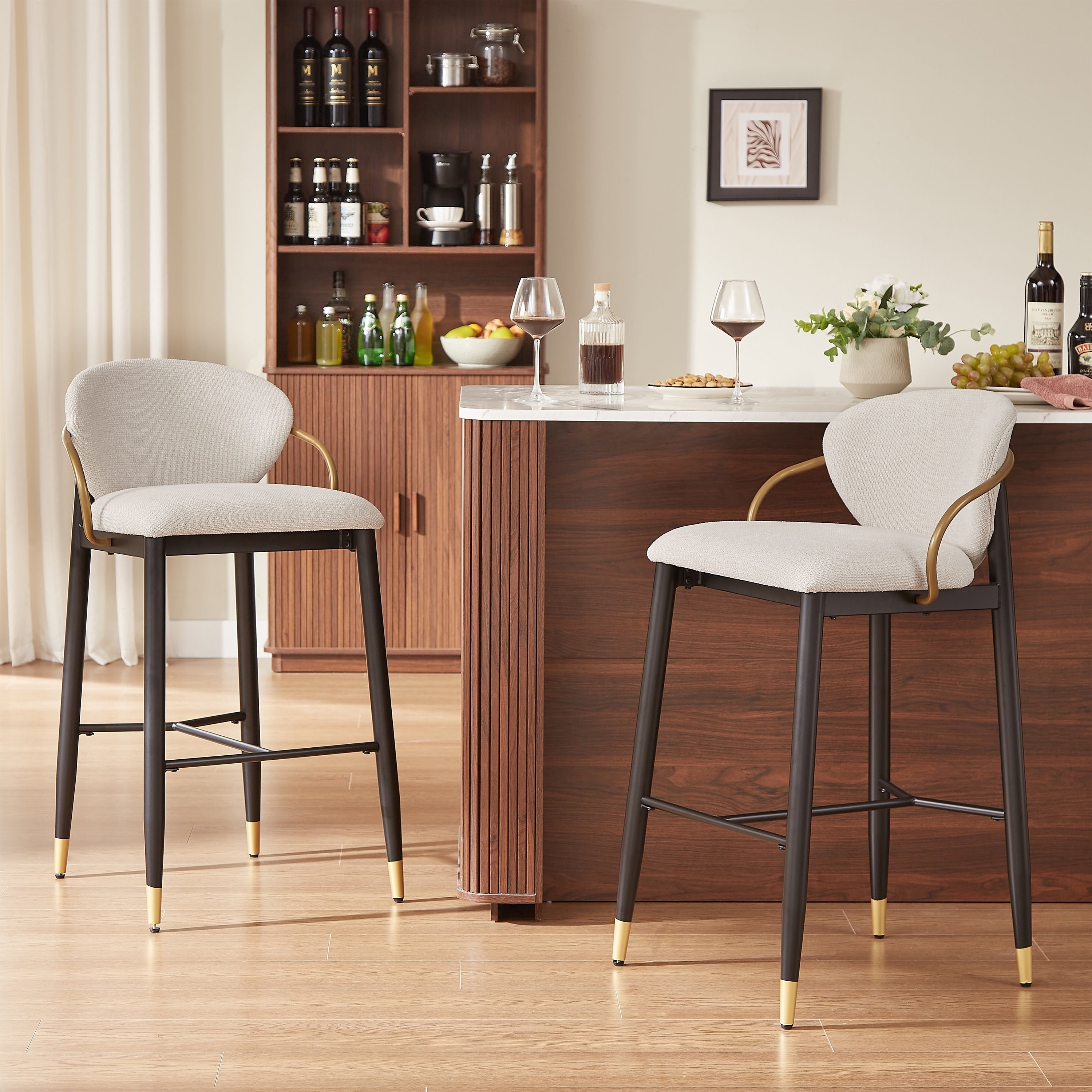 Christopher Knight Home Modern Set Of 2 Bar Stools Upholstered And Metal Frame With Curved Backrest Footrest Set Of 2