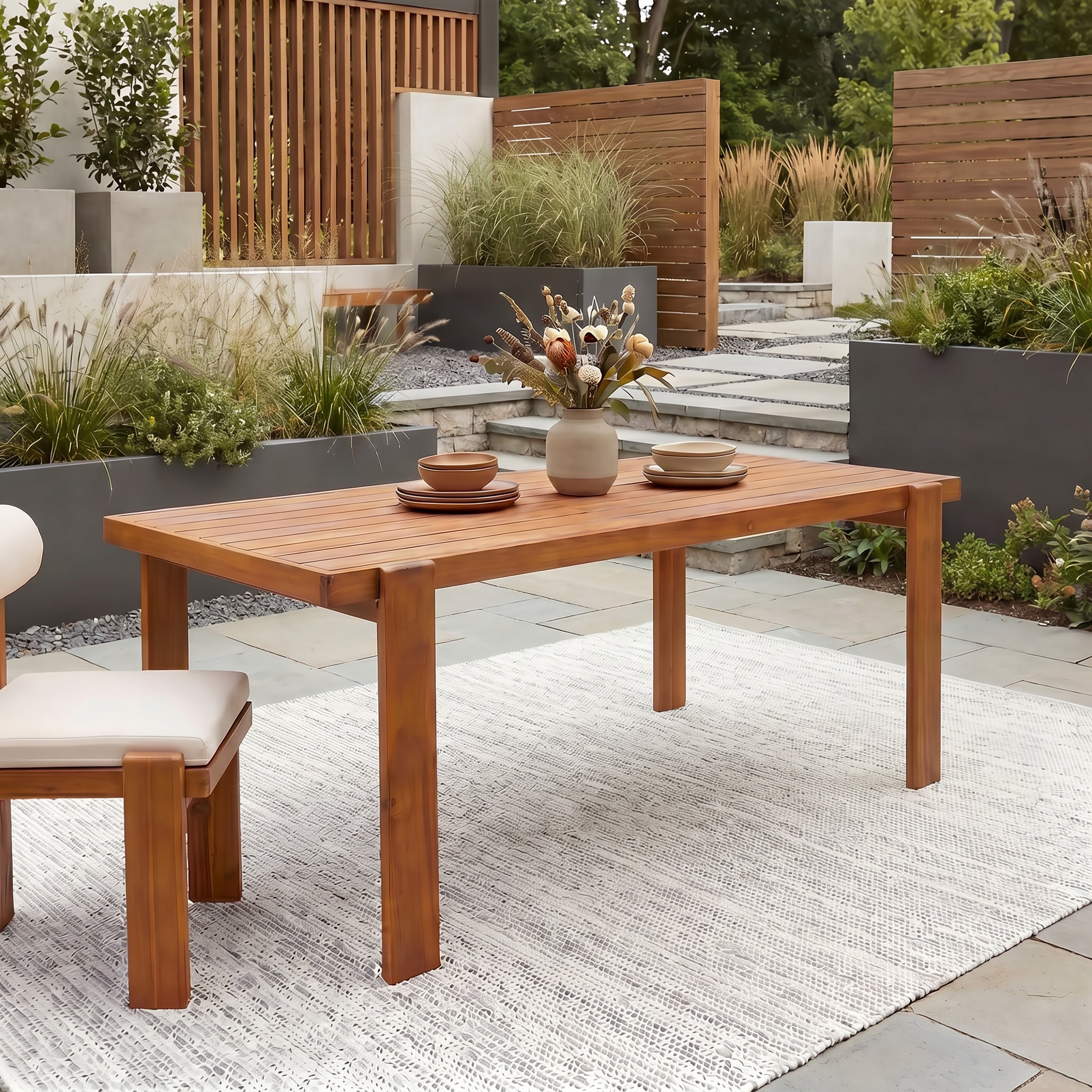 Christopher Knight Home Modern Solid Acacia Wood Outdoor Dining Table