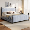 Christopher Knight Home Modern Striped Upholstered Wood Bed Frame With High Padded Headboard Soundproofed