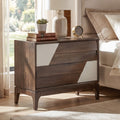 Christopher Knight Home Modern Geometric Nightstand Solid Wood Legs With Angled Patchwork Drawers Two Tone Finish