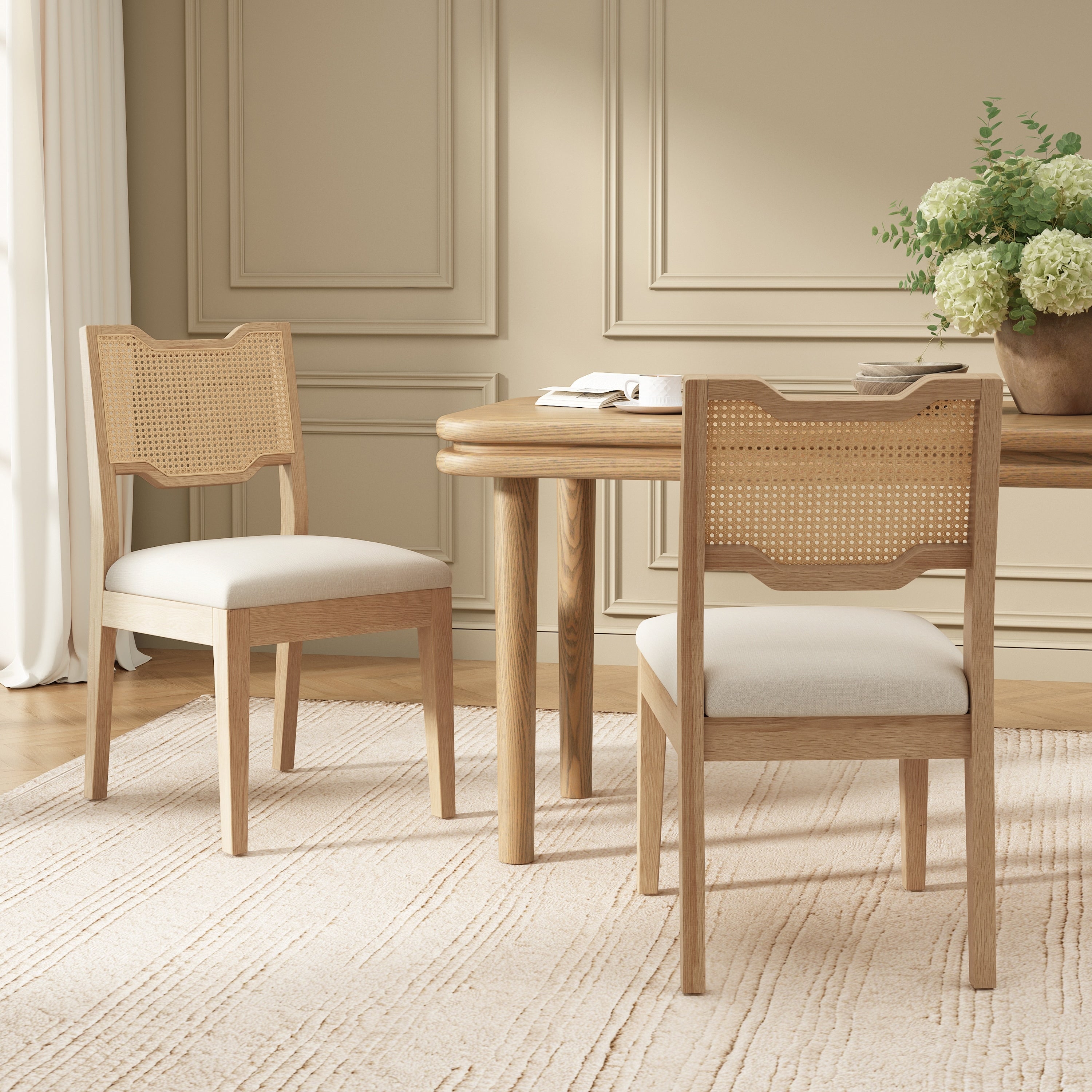 Christopher Knight Home Modern Upholstered Armless Dining Chairs With Woven Rattan Backrest Wood Frame Set Of 2
