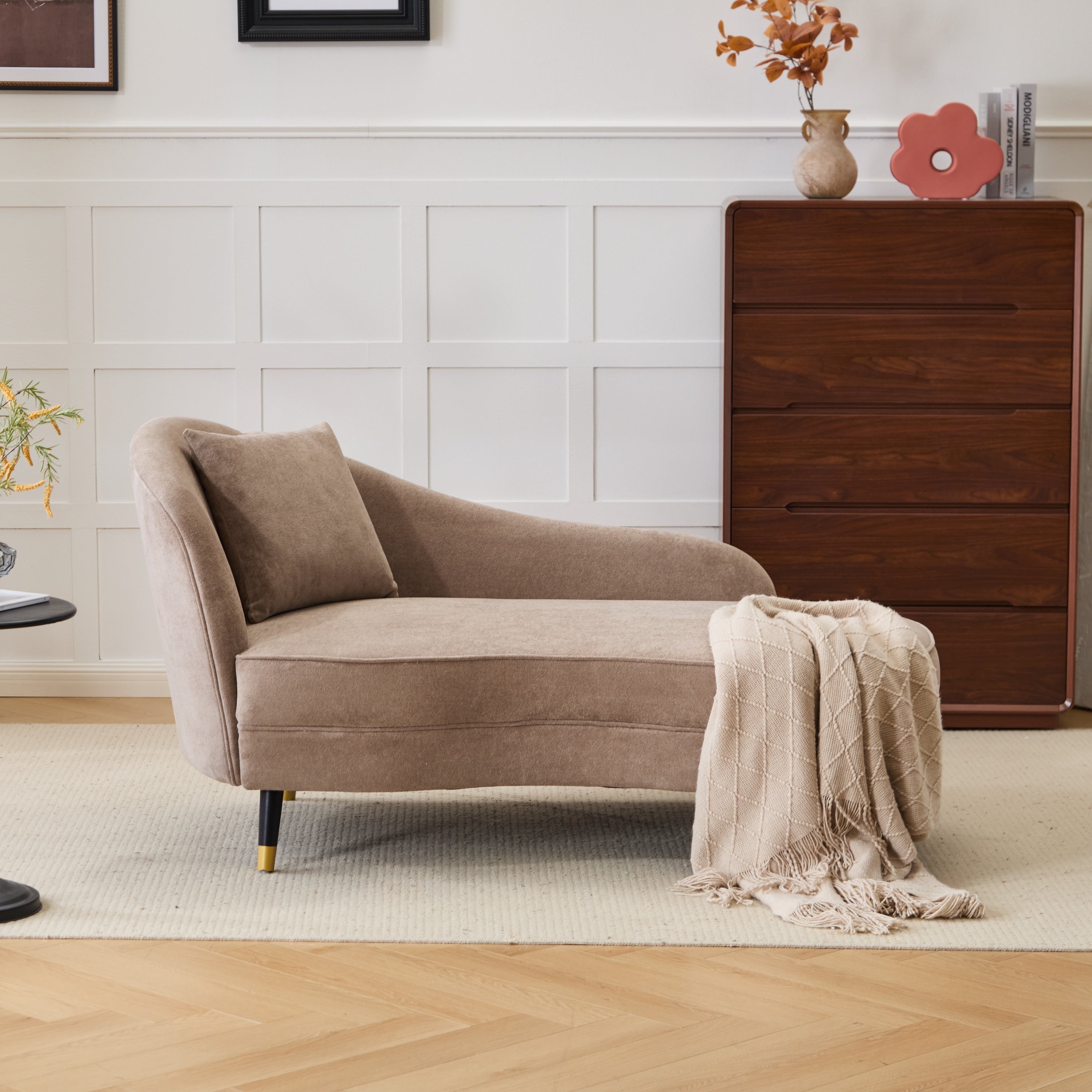 Christopher Knight Home Modern Upholstered Curved Chaise Lounge With Boucle Fabric Lumbar Pillow 61.25 W