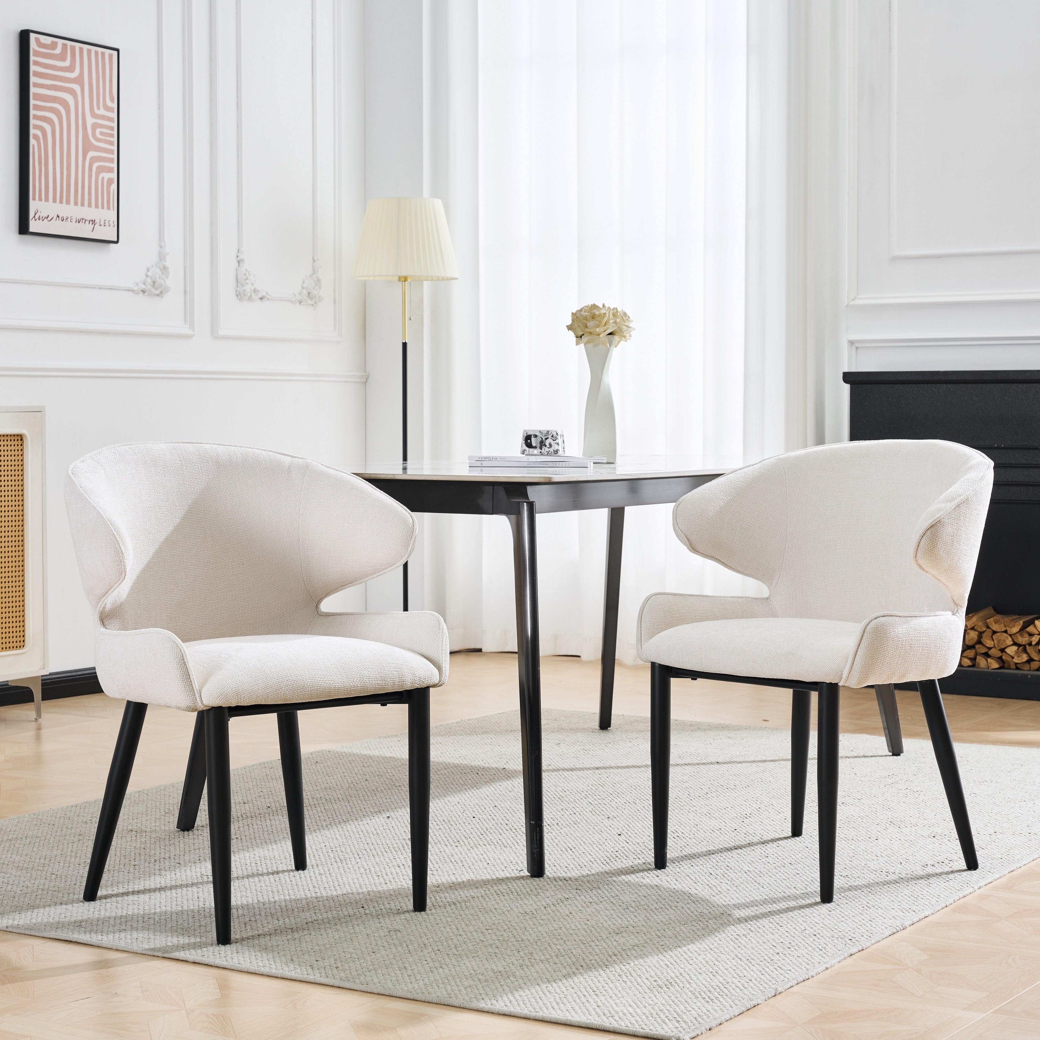 Christopher Knight Home Modern Upholstered Dining Side Chairs Set With Sculptural Shell Back And Metal Legs
