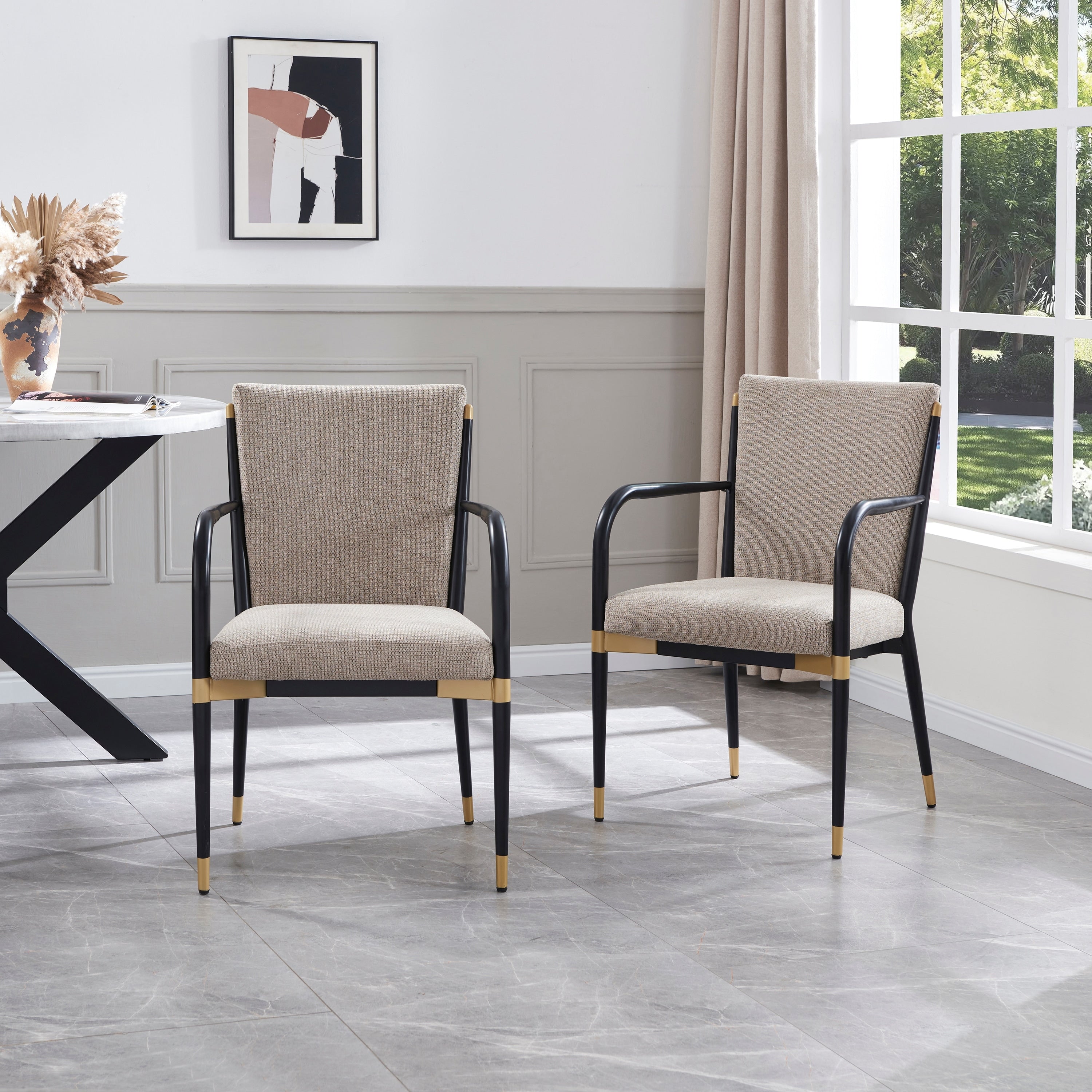 Christopher Knight Home Modern Upholstered Metal Base Dining Arm Chair Set Of 2 With Solid Back