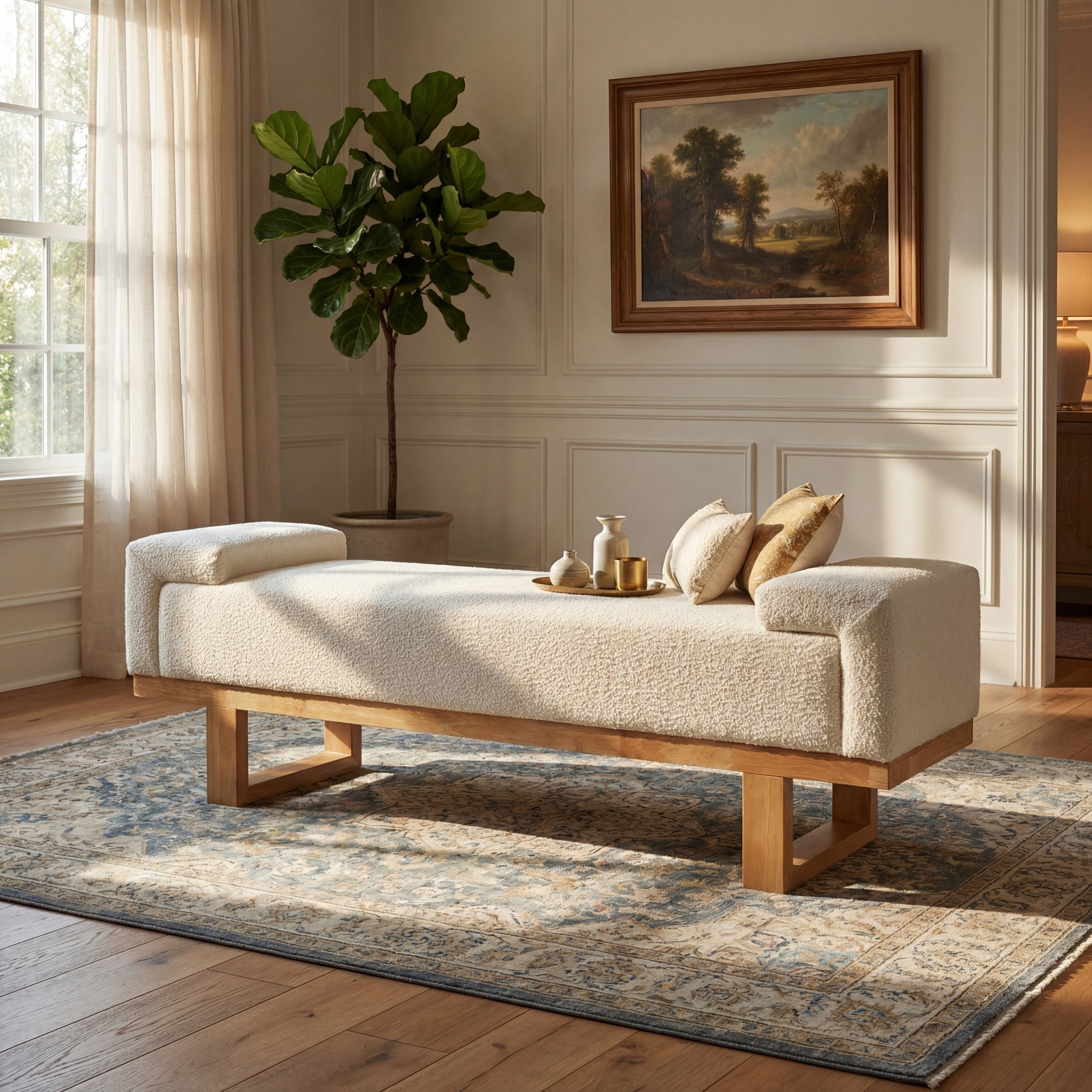 Christopher Knight Home Modern Upholstered Ottoman Bench With Rubberwood Legs