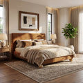 Christopher Knight Home Modern Boucle Upholstered Platform Bed With Thick Headboard And Solid Wood Legs