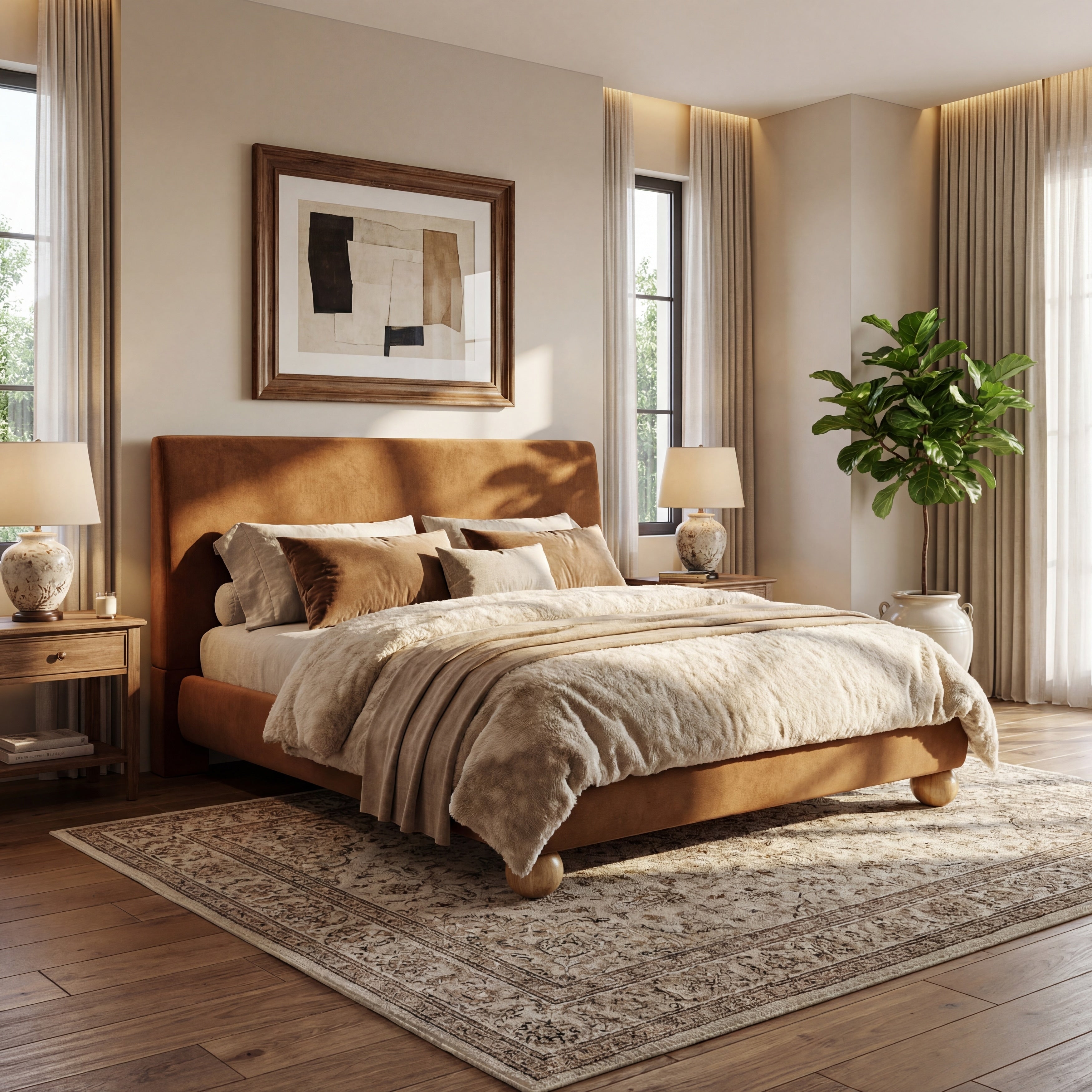 Christopher Knight Home Modern Boucle Upholstered Platform Bed With Thick Headboard And Solid Wood Legs